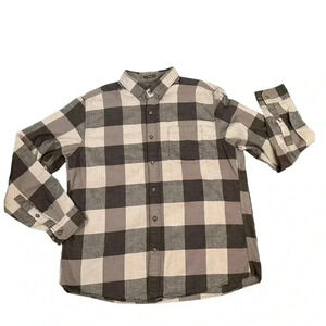 Eddie Bauer Cotton Flannel Long Sleeve Button Gray Checkered Shirt Men’s size L